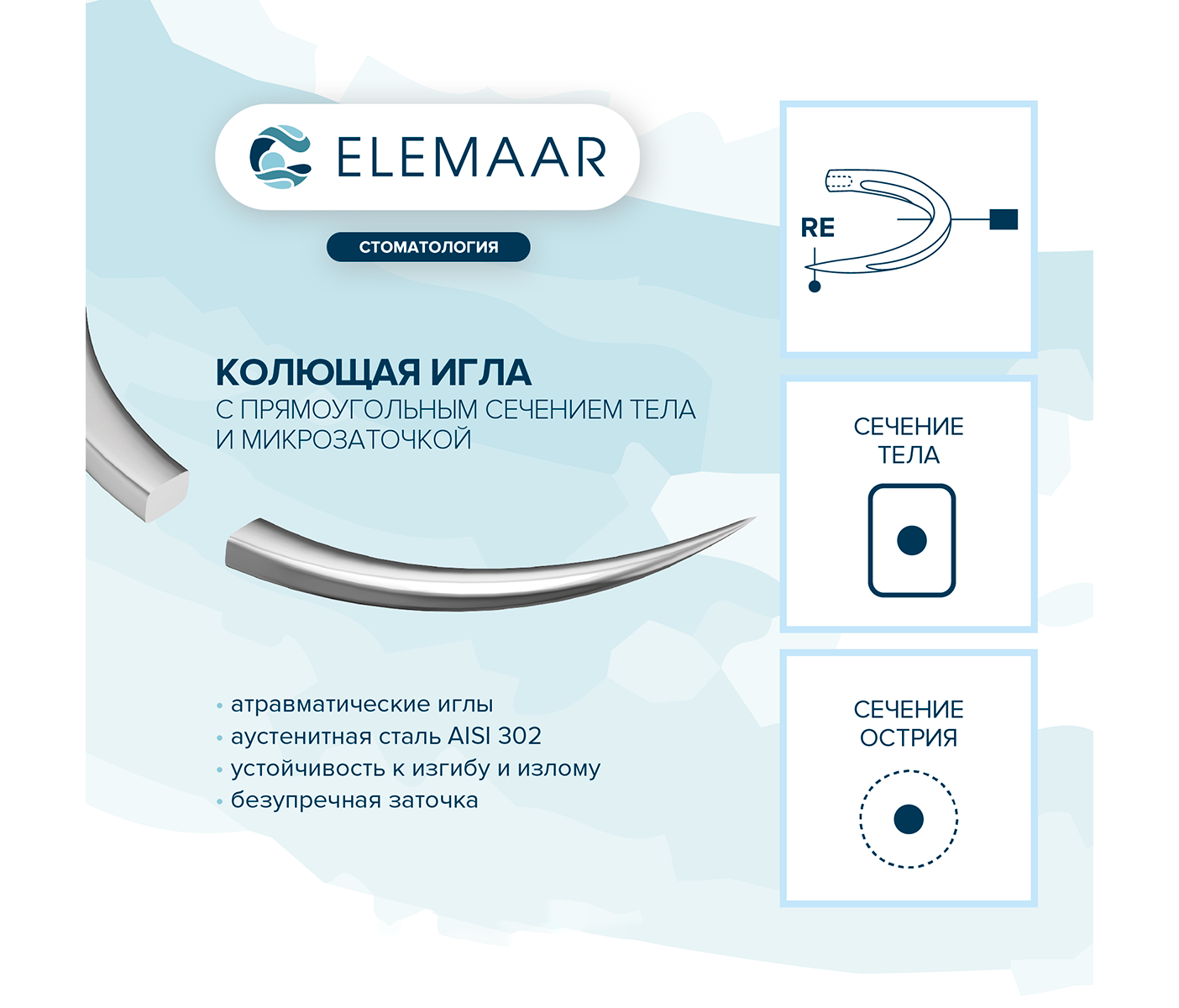 Elemaar ELFTORID 5/0 - шовный материал, 75 см, 3/8, 13 мм, колющая с квадратным телом, 12 шт.