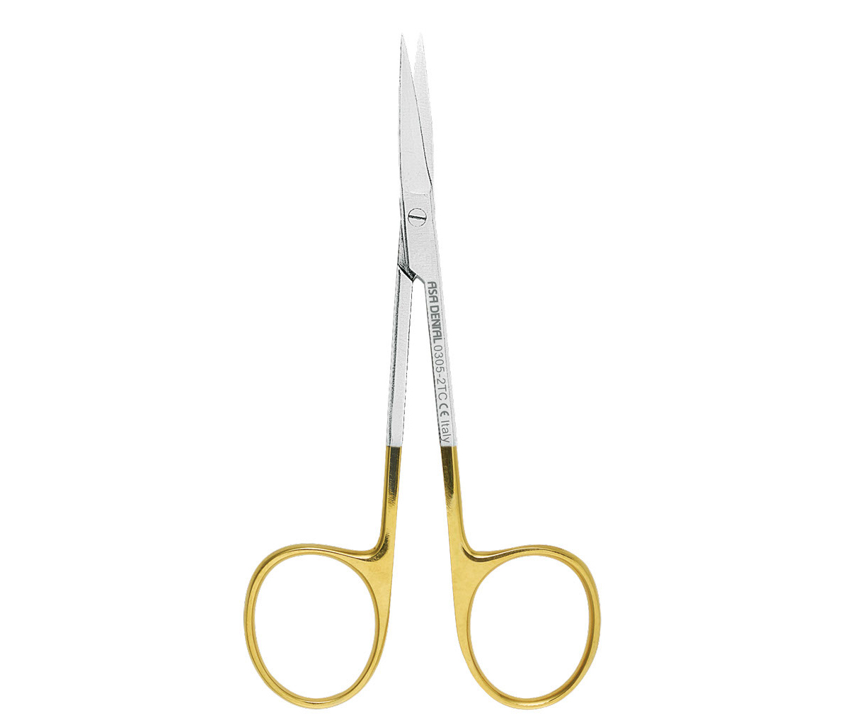 Asa Dental 0305-2TC - ножницы для десны изогнутые по плоскости с твердосплавными вставками и золотистыми ручками, 11 см