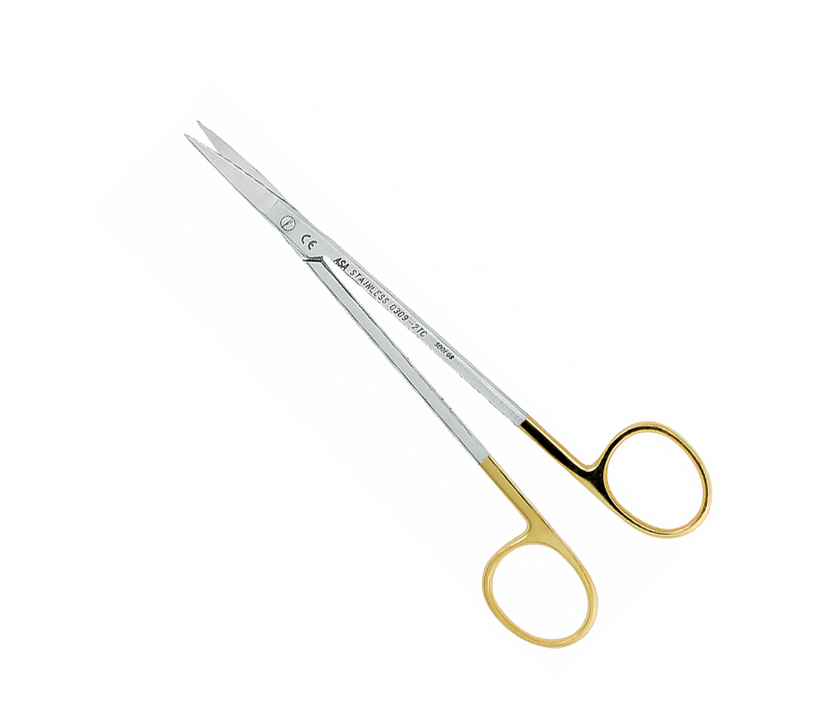 Asa Dental 0309-2TC - ножницы для десны N2 изогнутые по плоскости с твердосплавными вставками и золотистыми ручками, 16 см