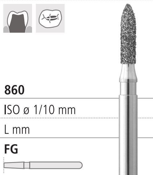 Боры стоматологические алмазные FG 860/012, зеленый, 6шт. ISO код 314247534012., арт: FG205S/6 C