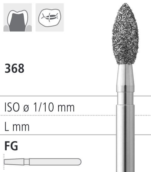 Боры стоматологические алмазные FG 368/022, золот., 6шт. ISO код 314257514022., арт: FG255/6 GB