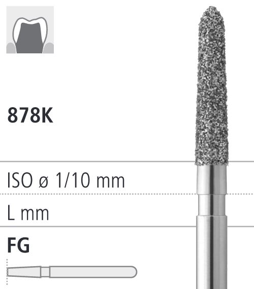 Боры стоматологические алмазные FG 878K/020, красный, 6шт. ISO код 314298514014., арт: FG4184/6