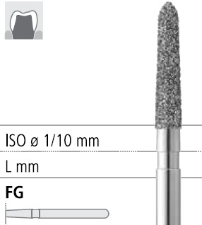 Боры стоматологические алмазные FG 878К/016, 6шт. ISO код 314298524016, арт: FG182/6
