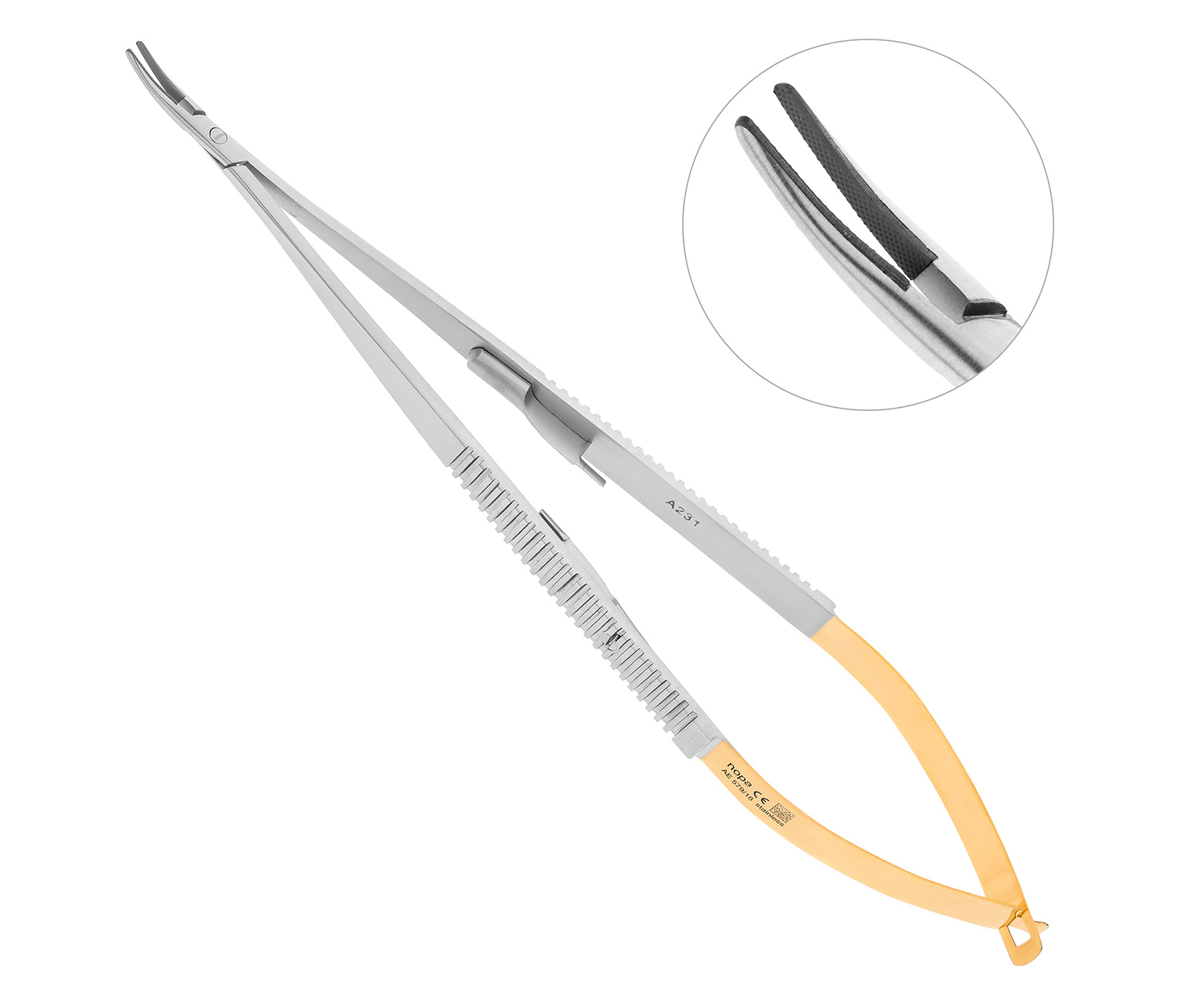 Nopa Instruments AE 579/18 - микроиглодержатель TUC CASTROVIEJO изогнутый, 18 см