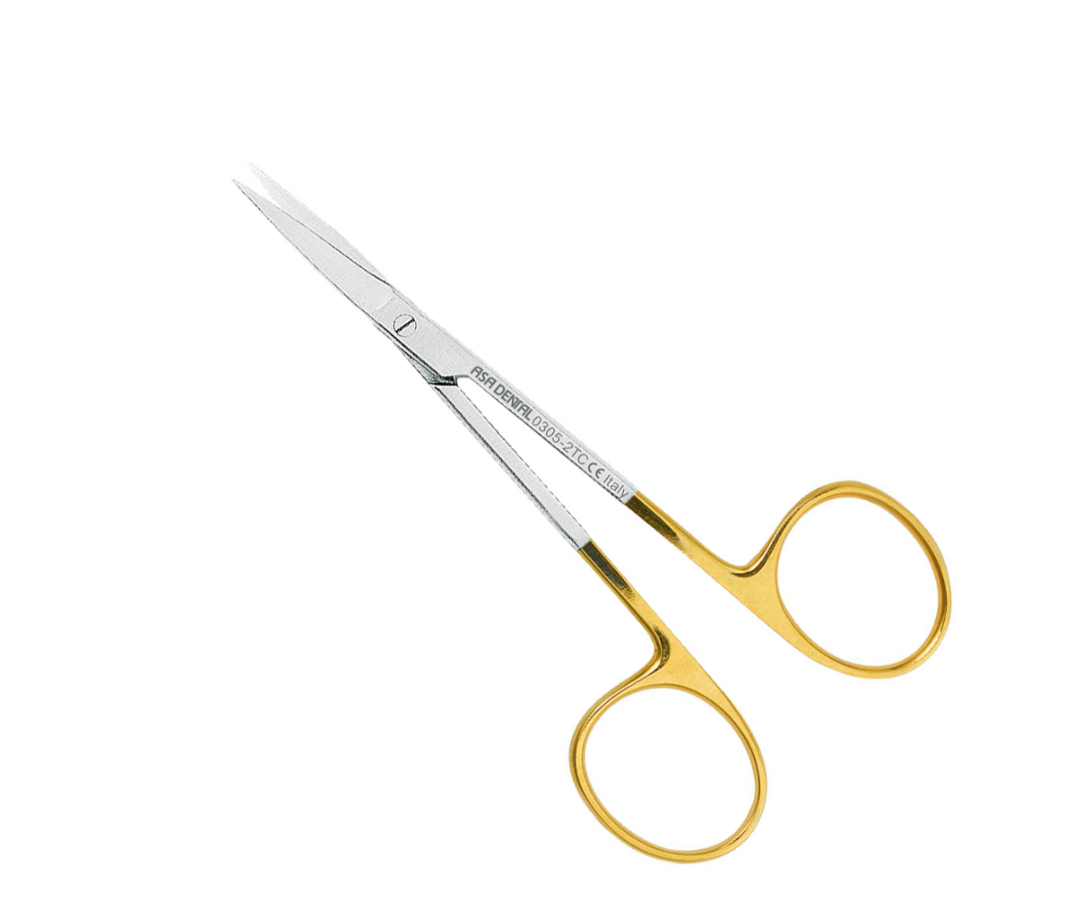 Asa Dental 0305-2TC - ножницы для десны изогнутые по плоскости с твердосплавными вставками и золотистыми ручками, 11 см