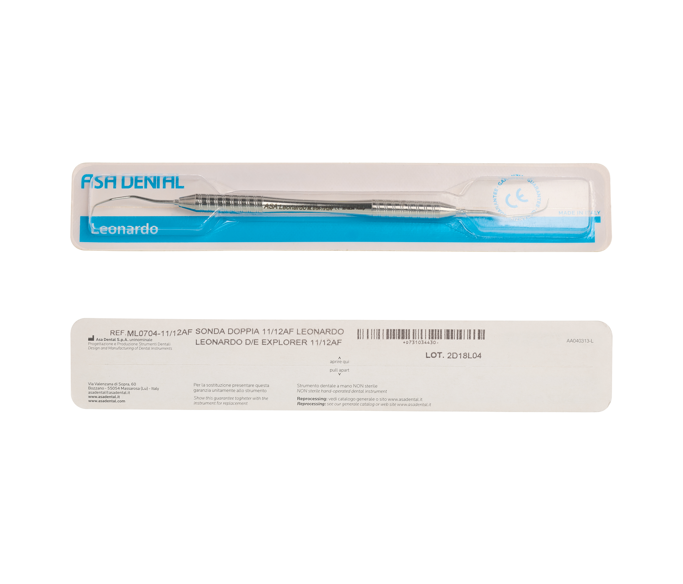 Asa Dental ML0704-11/12AF - зонд N11/12AF двусторонний изогнутый Leonardo с полой легкой ручкой