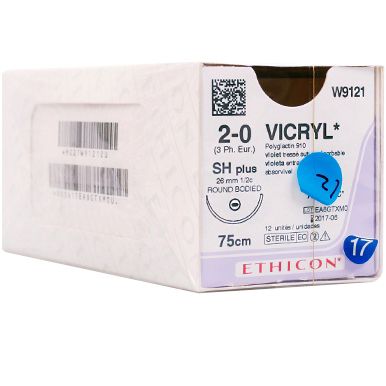 Нить хирургическая Ethicon Vicryl 2/0 75 см Колющая 26 мм