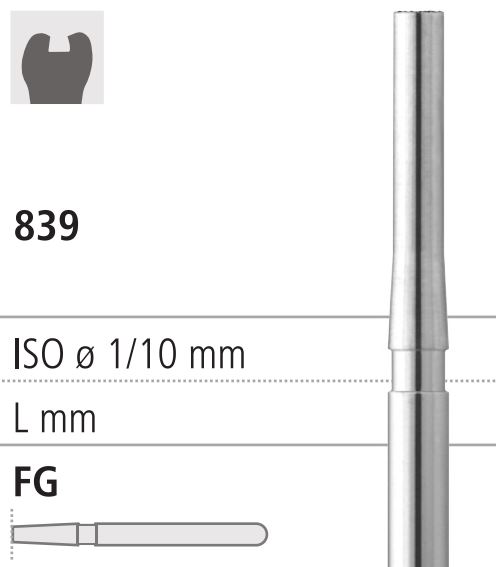 Боры стоматологические алмазные FG 839/014, синий, 6шт. ISO код 314150524014., арт: FG01480/6