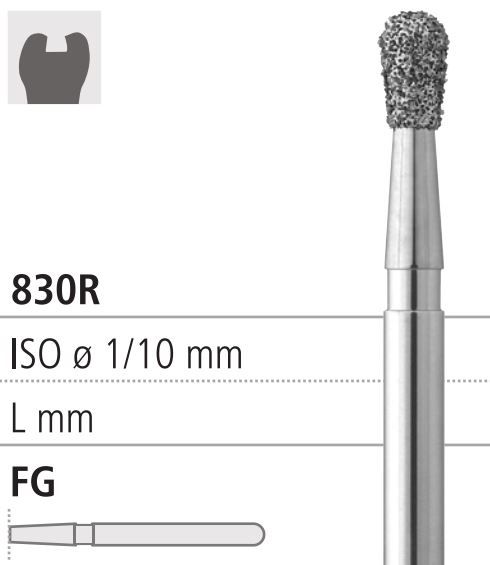 Боры стоматологические алмазные FG 830R/016, 6шт. ISO код 314237524016, арт: FG220S/6