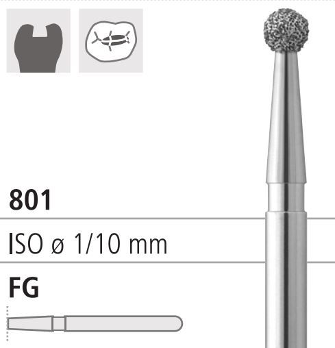 Боры стоматологические алмазные FG 801/027, зел., 1шт. ISO код 314001534027, арт: FG400/1 C