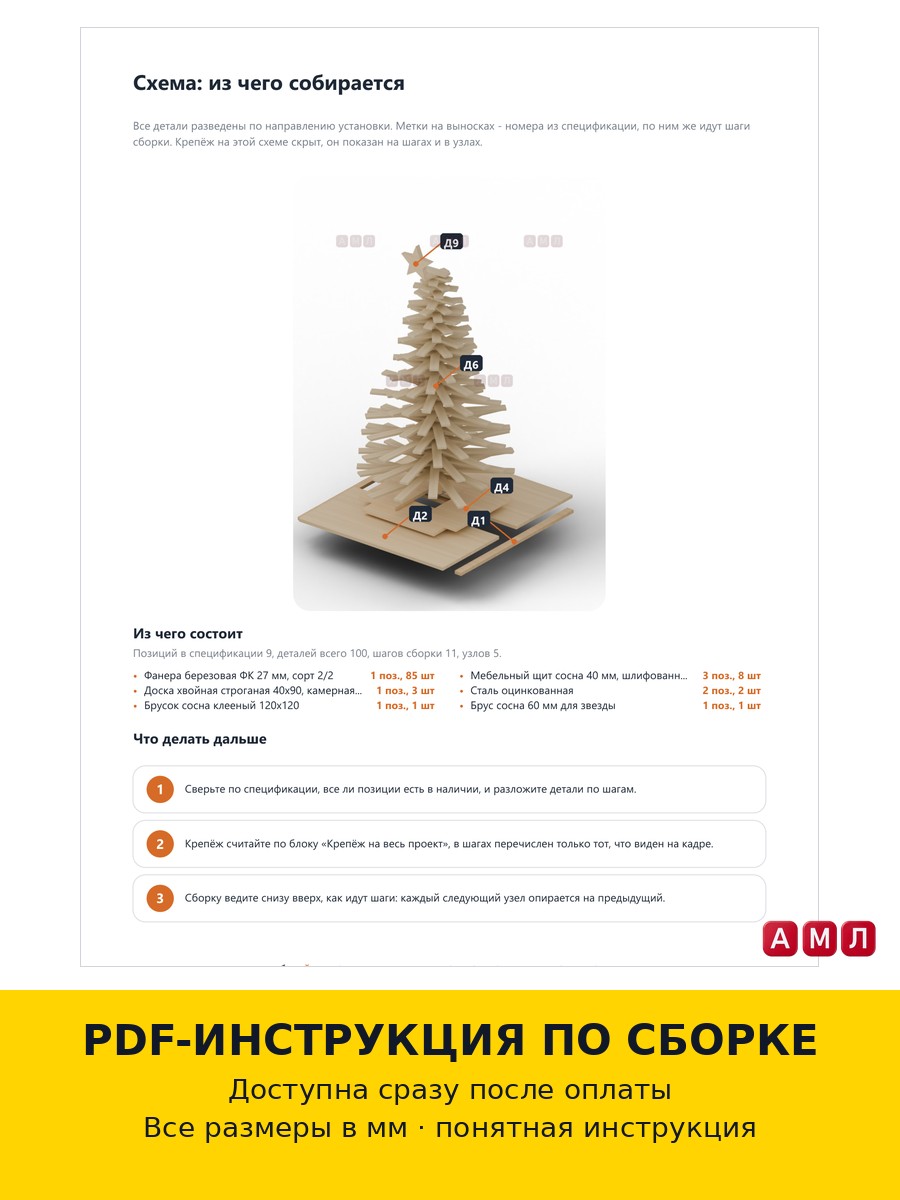 Проект чертеж Новогодняя елка из дерева