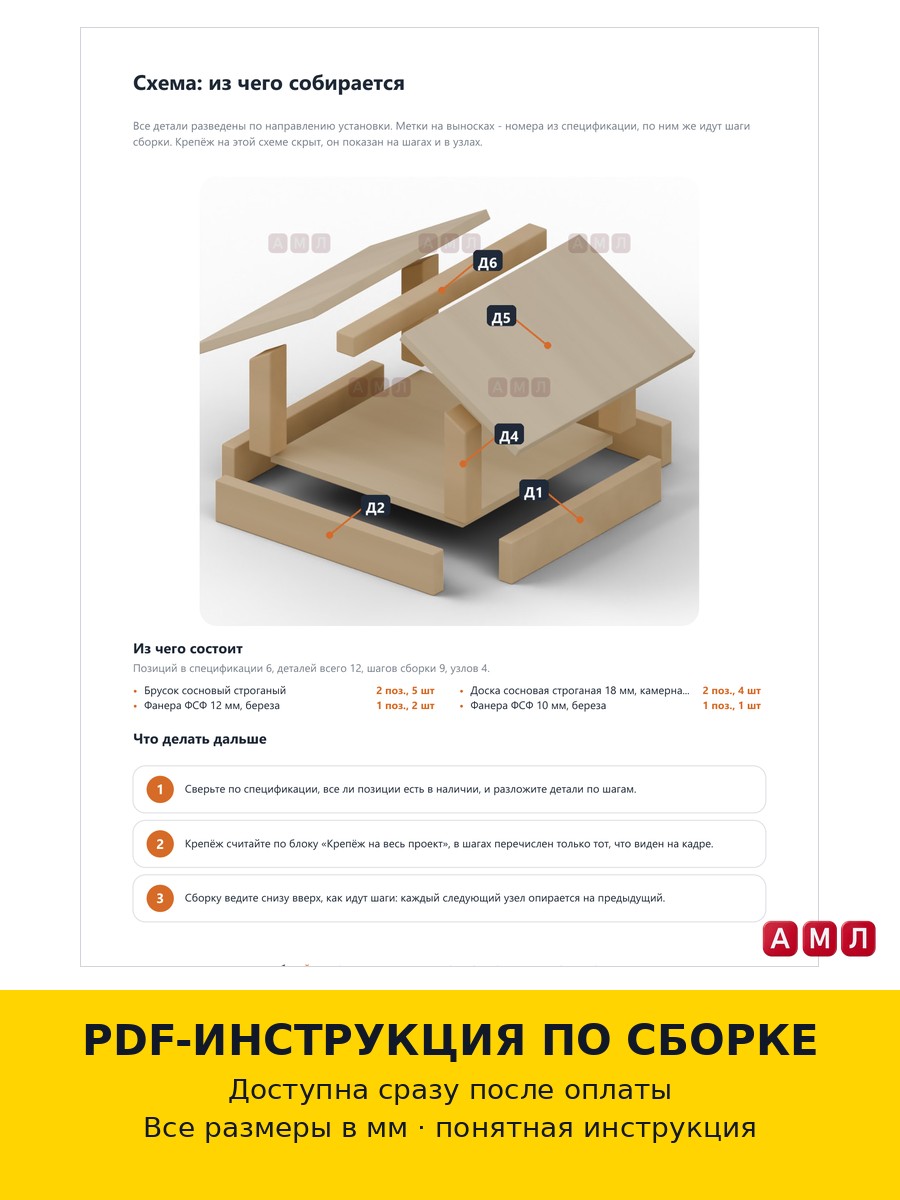 Проект чертеж простая лесная кормушка для птиц из фанеры