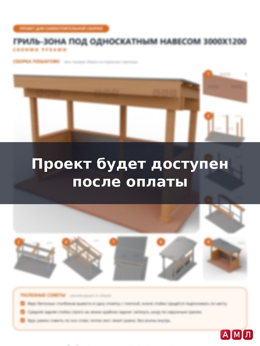 Проект чертеж Односкатная гриль зона