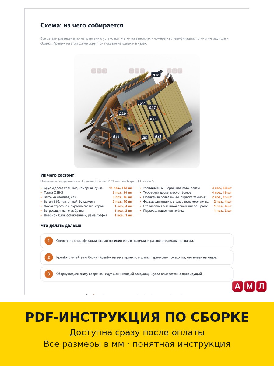 Премиум проект чертеж Каркасный дом 6х10 метров в стиле А-фрейм построить