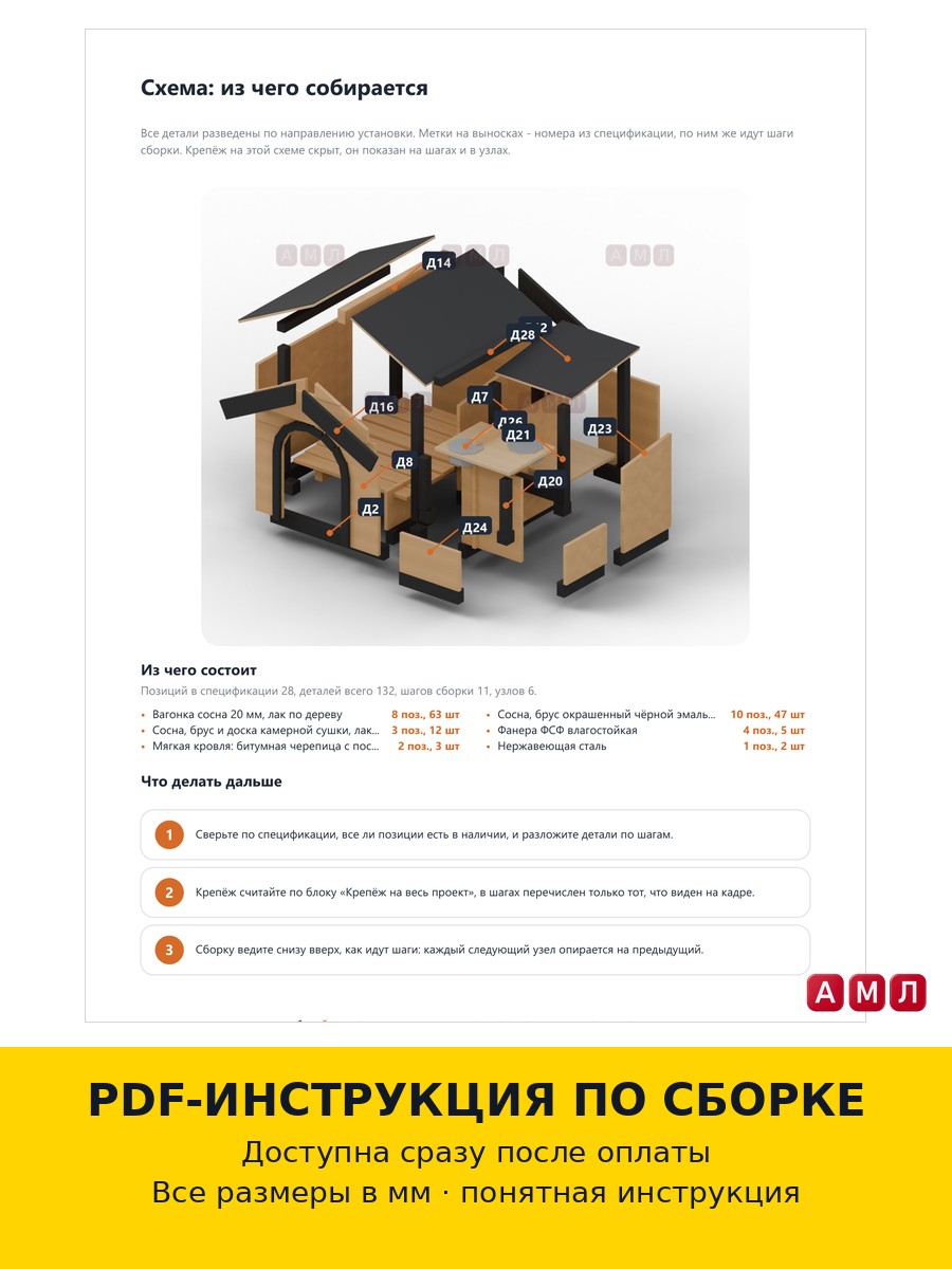 Проект чертеж Будка для собаки уличная деревянная с мисками
