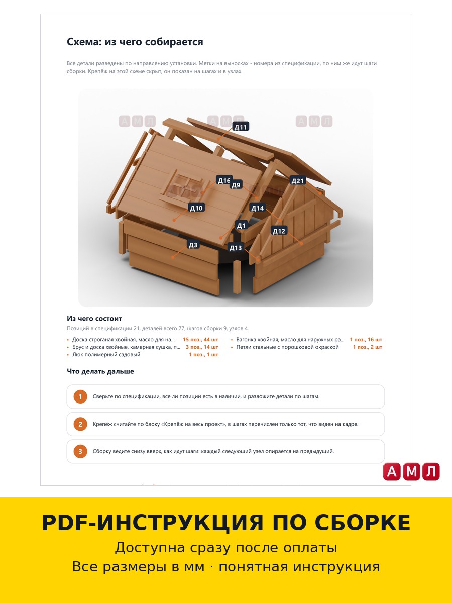 Проект чертеж домик крышка для колодца люка из древесины