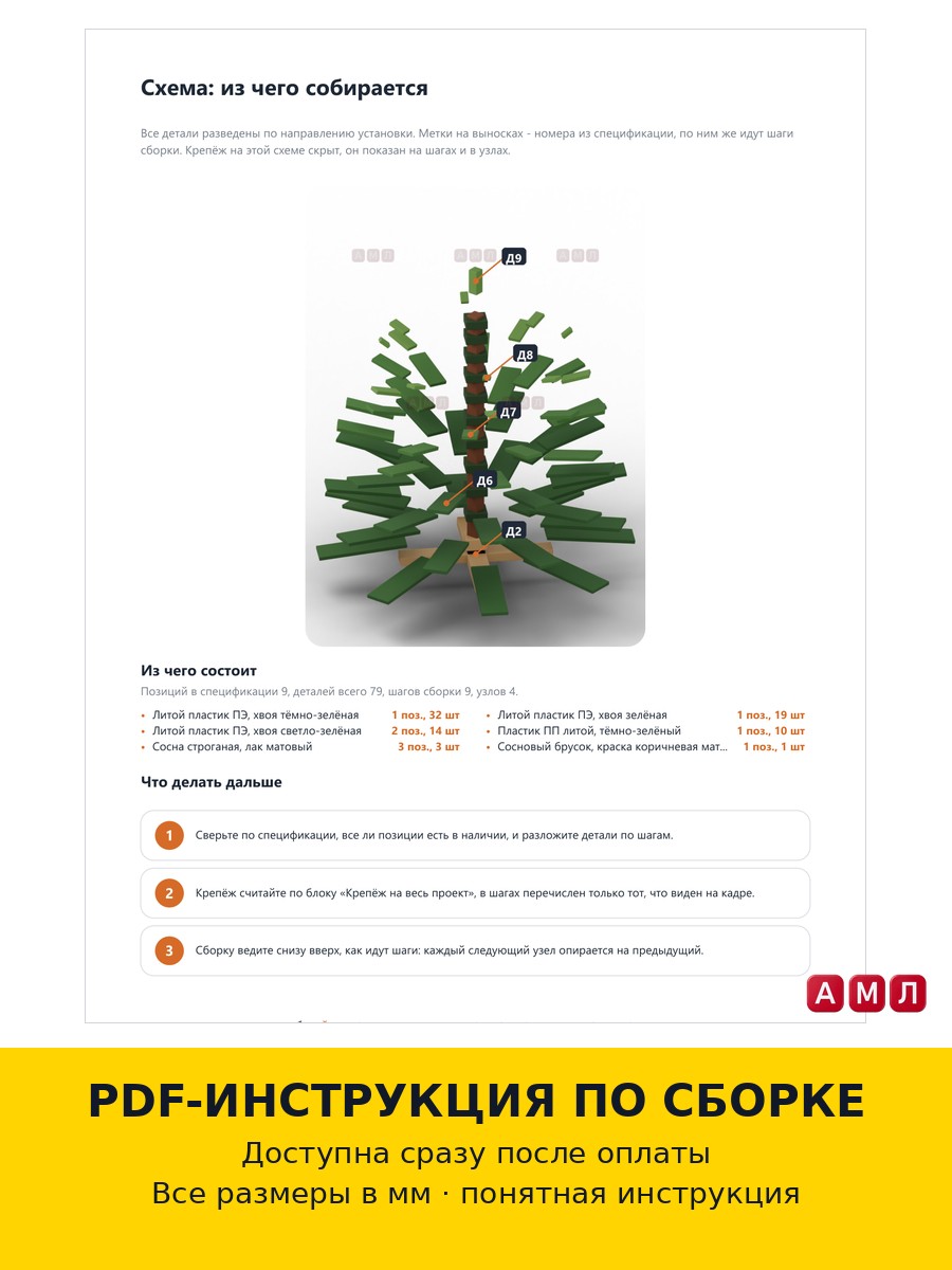 Премиум проект чертеж Елка новогодняя искусственная литая 45см