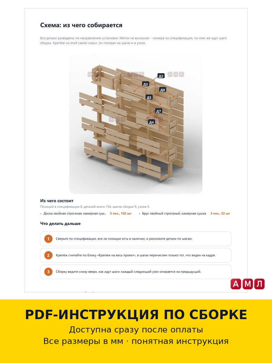 Проект чертеж Настенная грядка для зелени 1.5x1.5м