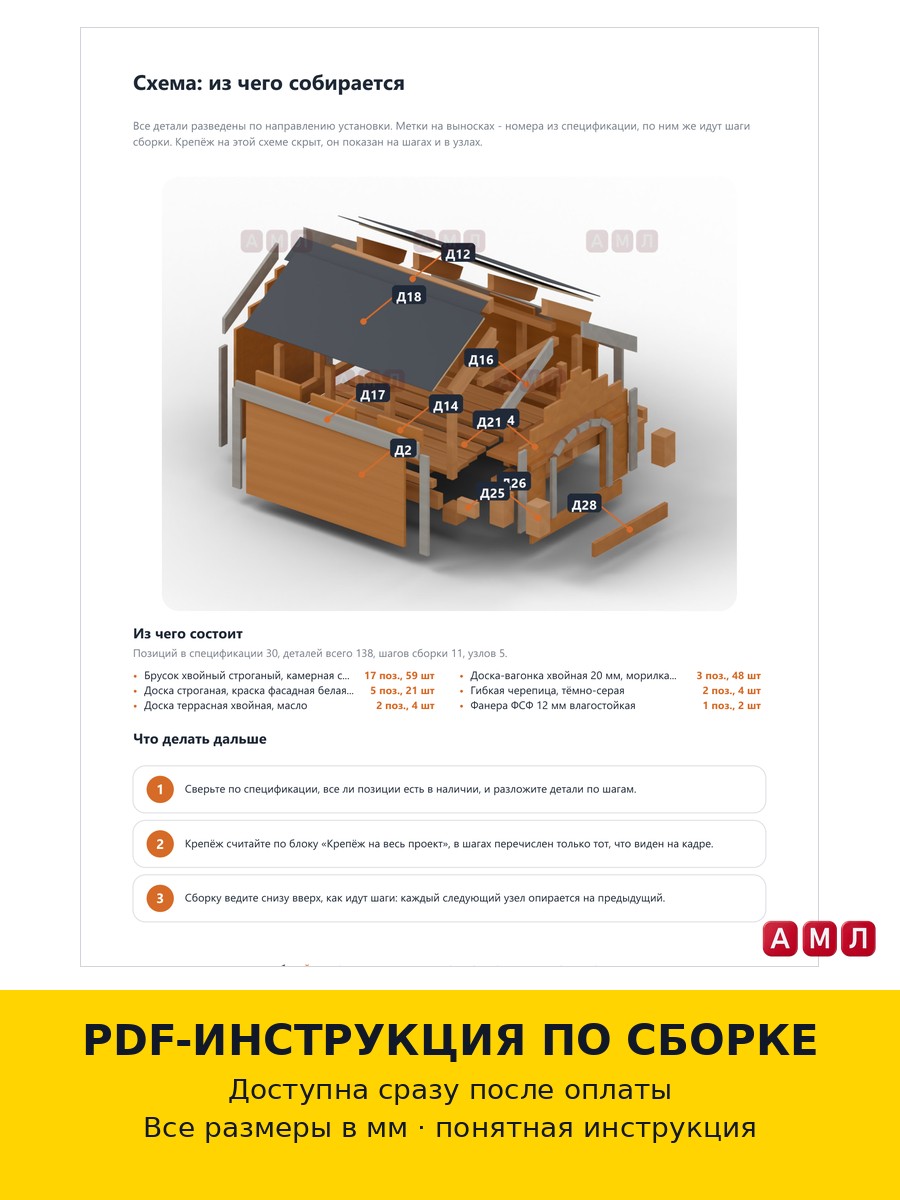Премиум проект чертеж Будка для собаки уличная деревянная