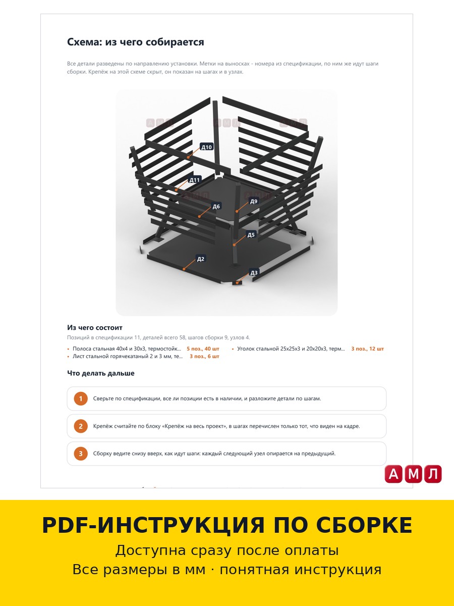 Проект чертеж стальная костровая чаша 60 см