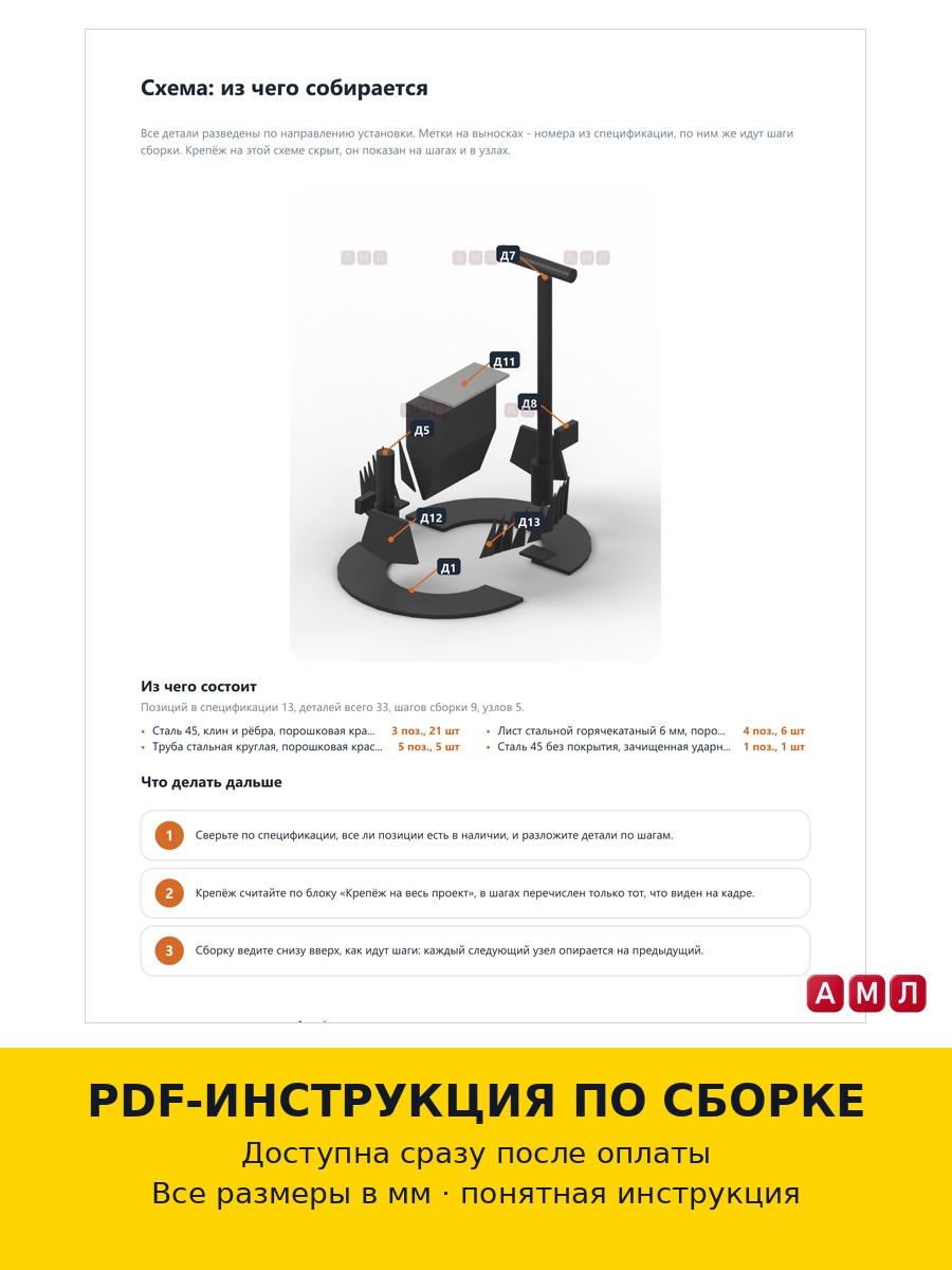 Проект чертеж Ручной дровокол с полукольцом