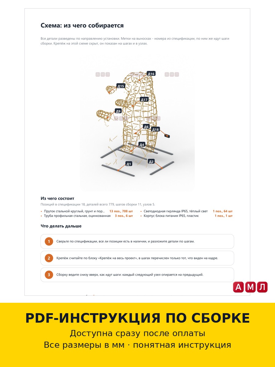 Проект чертеж Новогодний мишка каркас из металла