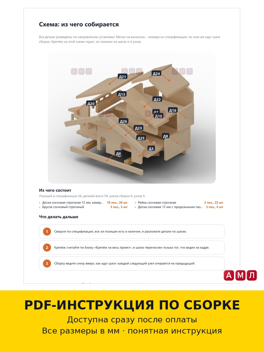 Проект чертеж мини домик для птиц скворечник из досок