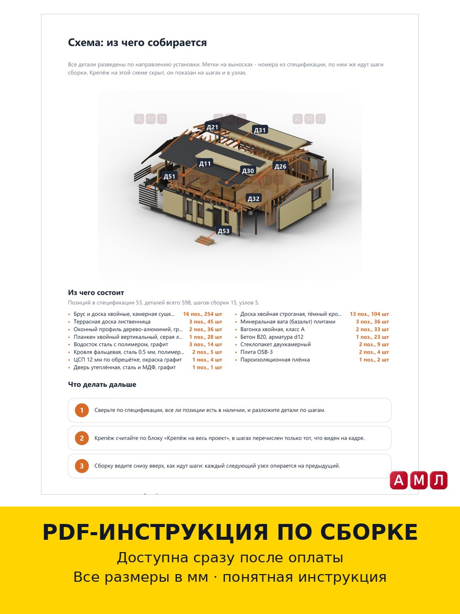 Премиум проект чертеж Каркасный одноэтажный дом 10х8 метров построить