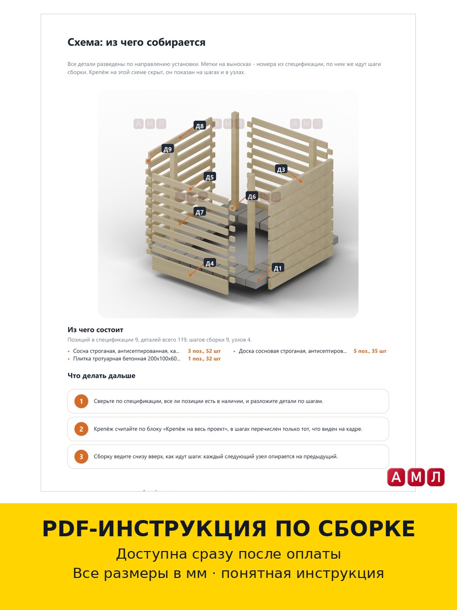 Проект чертеж ящика для компоста 80 см. сделать компостер