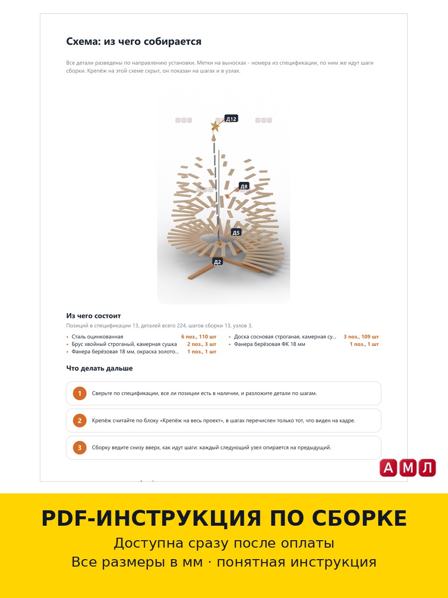 Проект чертеж Новогодняя елка из дерева