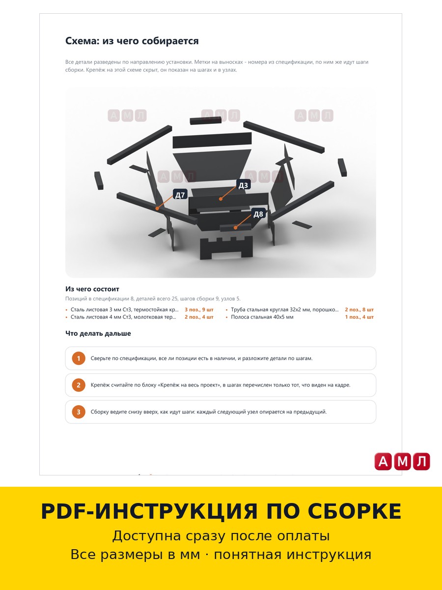Проект чертеж костровая чаша из стали 90 см