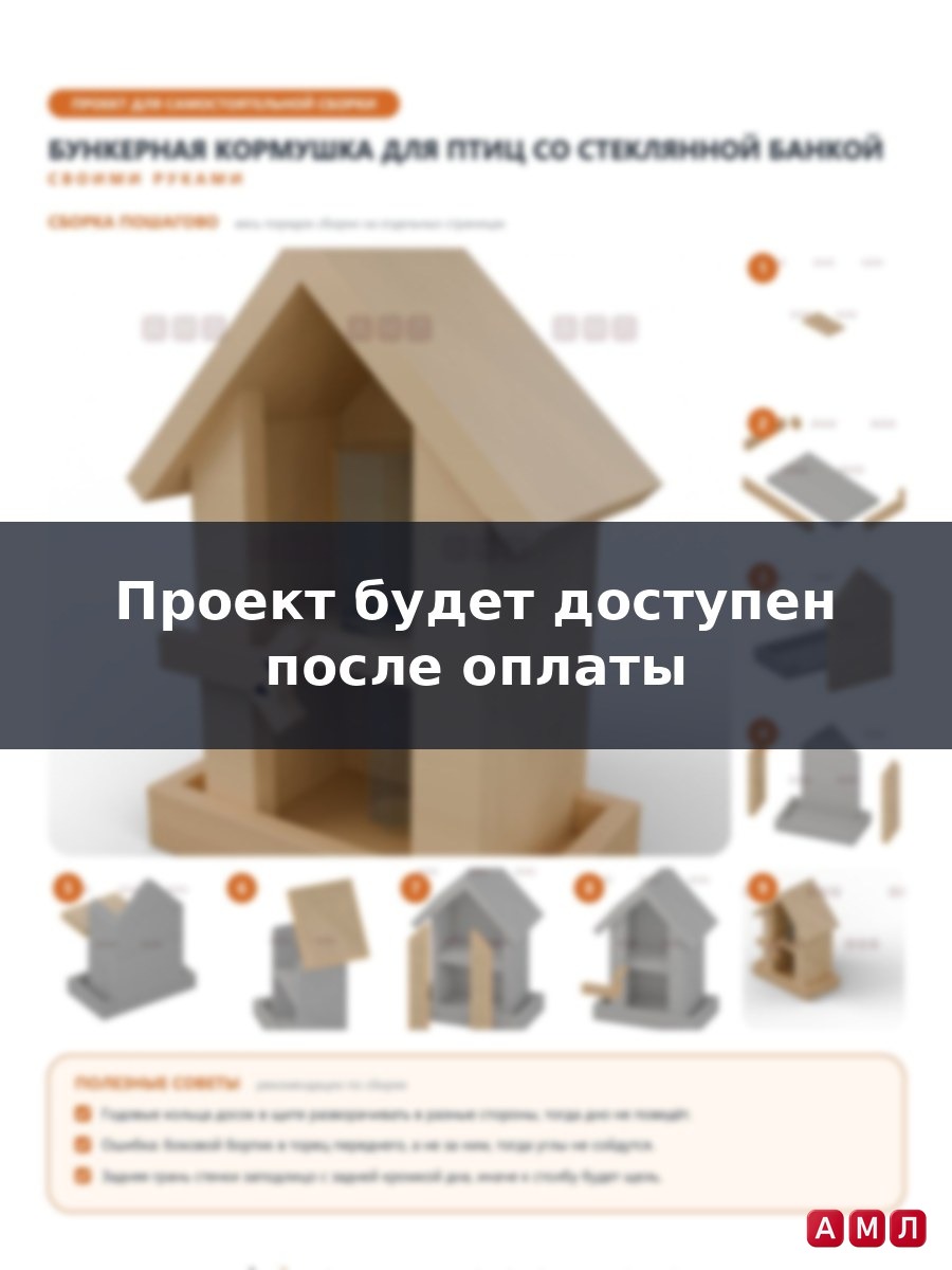 Проект чертеж бункерная автоматическая кормушка поилка домик для птиц из дерева