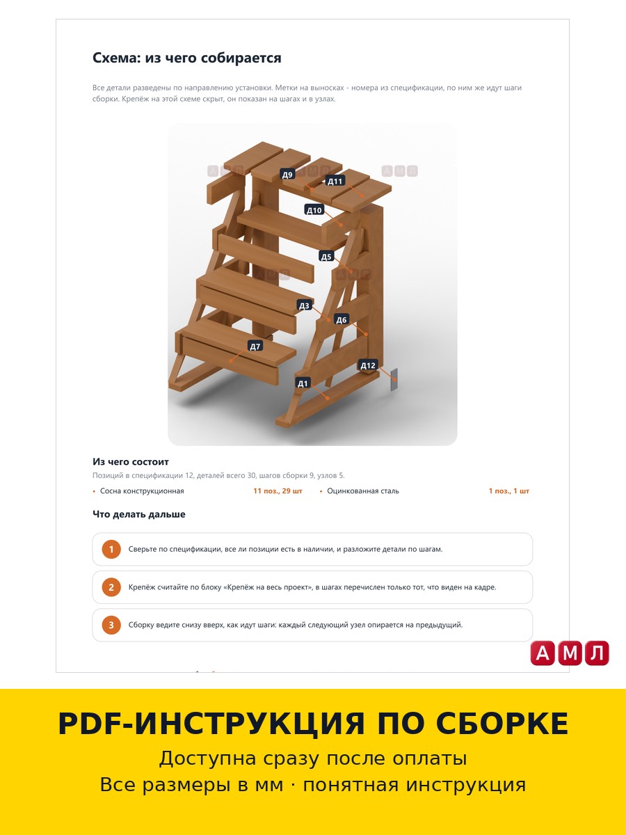Проект чертеж лестница для бассейна 120 - 122 см