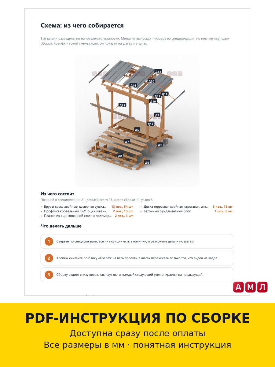 Проект чертеж Козырек для дачного крыльца 3x1.5м