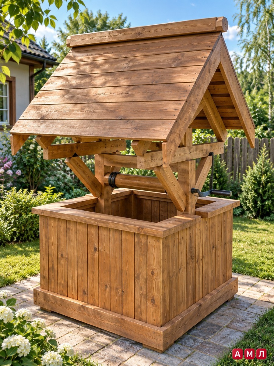 Дачный колодец для воды из дерева 1.5x1.5м
