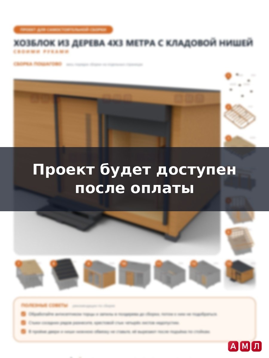 Премиум проект чертеж Хозблок из дерева 4х3 метра без окна сарай, бытовка построить