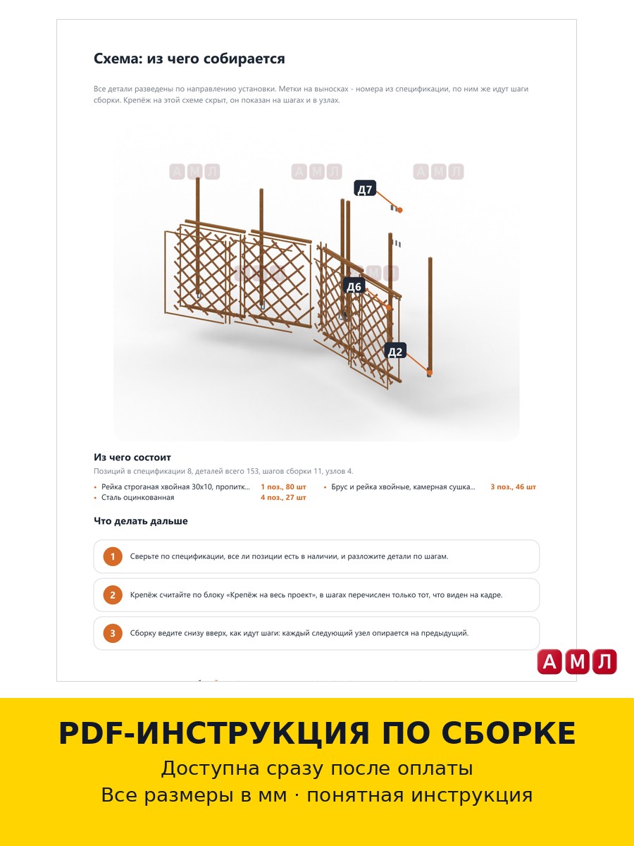 Проект чертеж Шпалера садовая для винограда, малины и огурцов