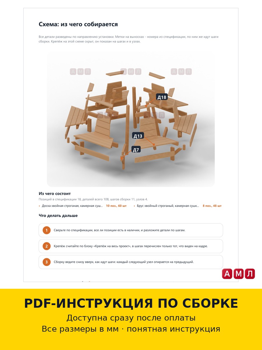 Проект чертеж Скамейка вокруг дерева на дачу, лавочка шестиугольная