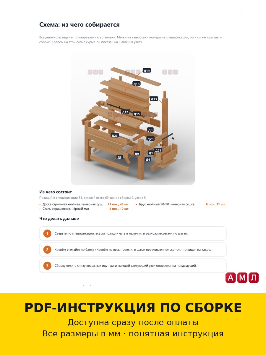 Проект чертеж Рабочий стол садовода из дерева для улицы