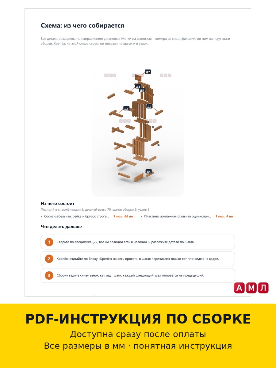 Проект чертеж Полка ступеньками в стиле Лофт из дерева