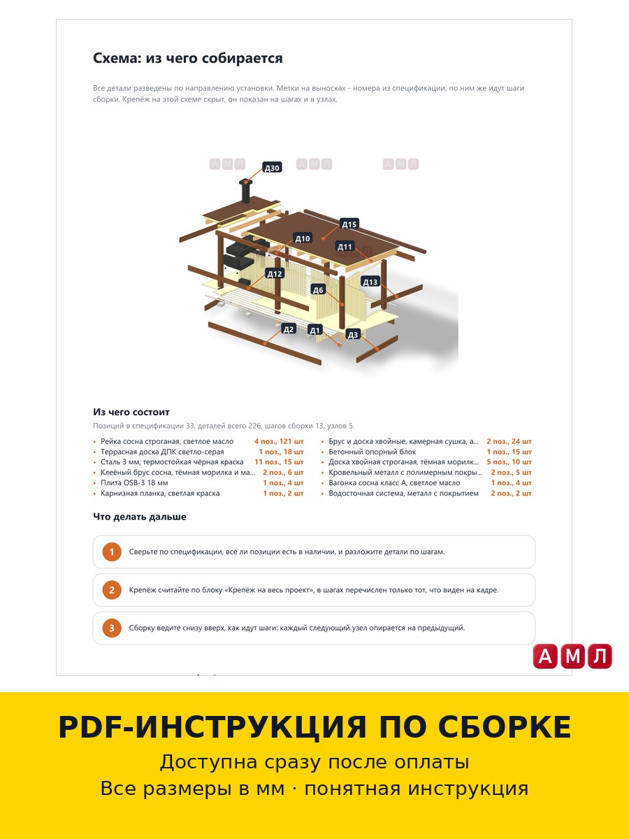 Проект чертеж беседка с мангалом 5х3 метра