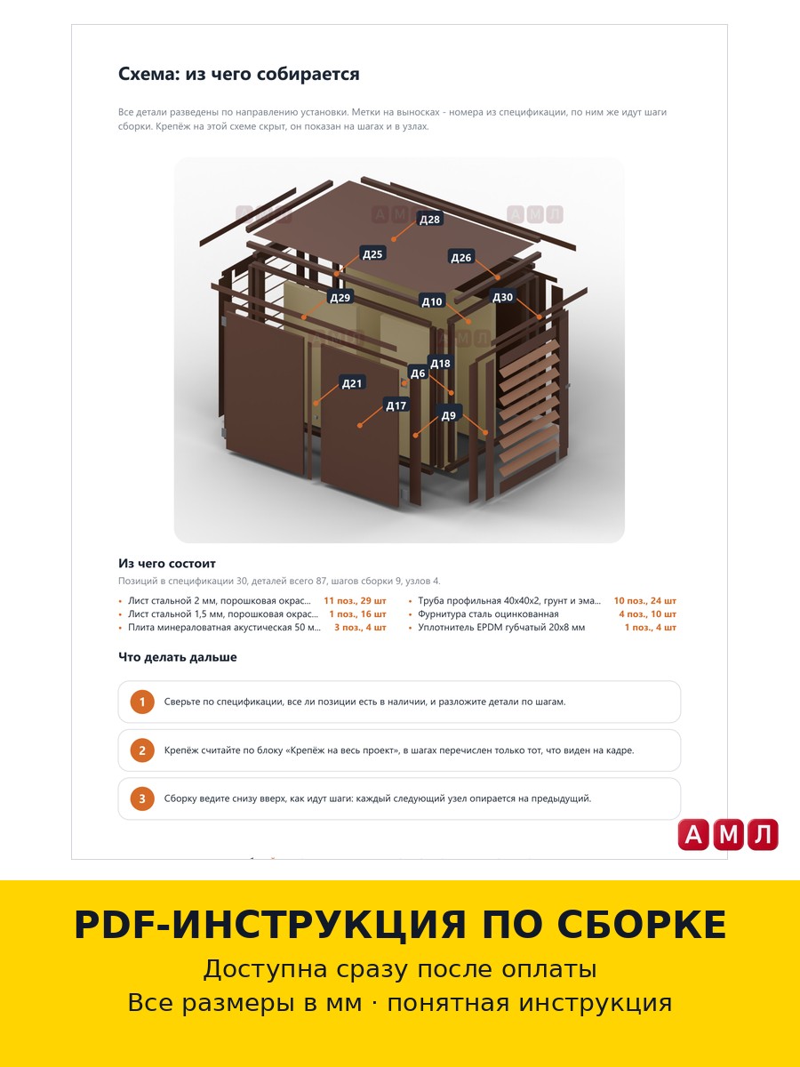 Премиум проект чертеж Защитный кожух для шумоизоляции генератора, насоса, компрессора, кондиционера металлический изготовить