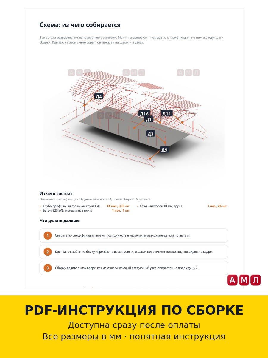 Премиум проект чертеж Каркас ангара из профильной трубы 50х20 метров построить