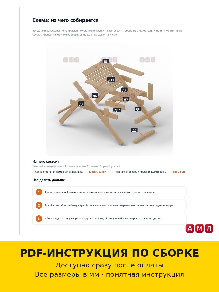 Проект чертеж складные кресла для дачи