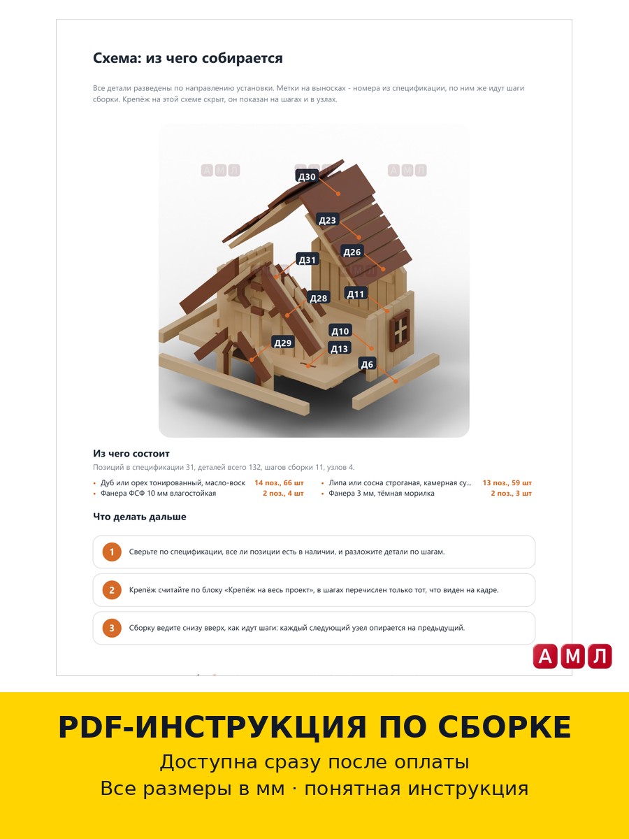 Проект чертеж декоративный мини домик для птиц скворечник