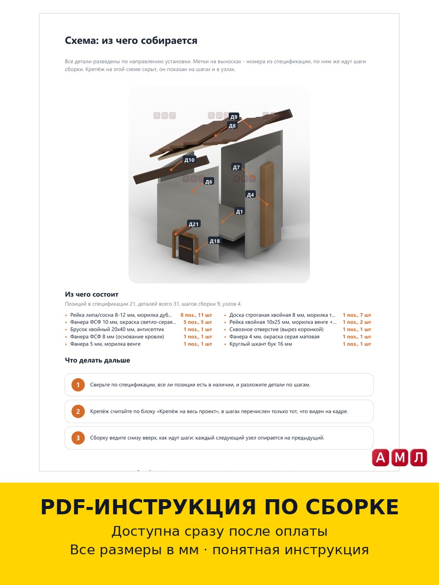 Проект чертеж просторный скворечник из фанеры