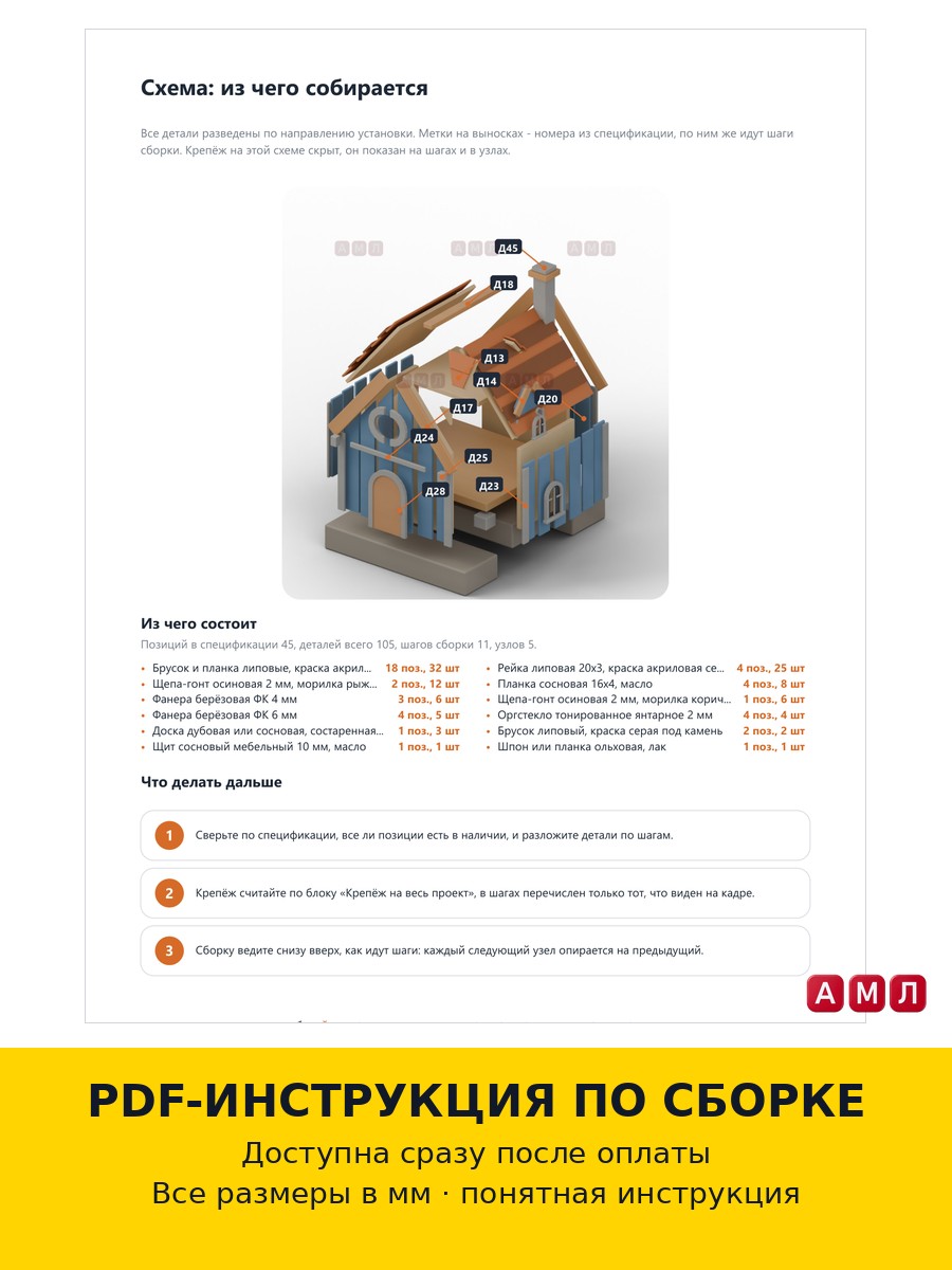 Проект чертеж декоративный деревянный мини домик для сада