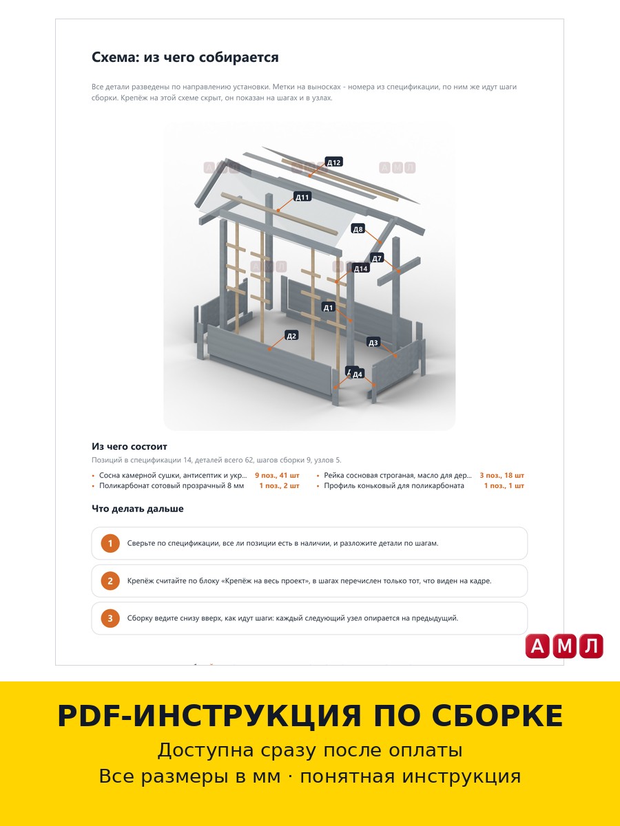 Проект чертеж Грядка с крышей для овощей 2x1м