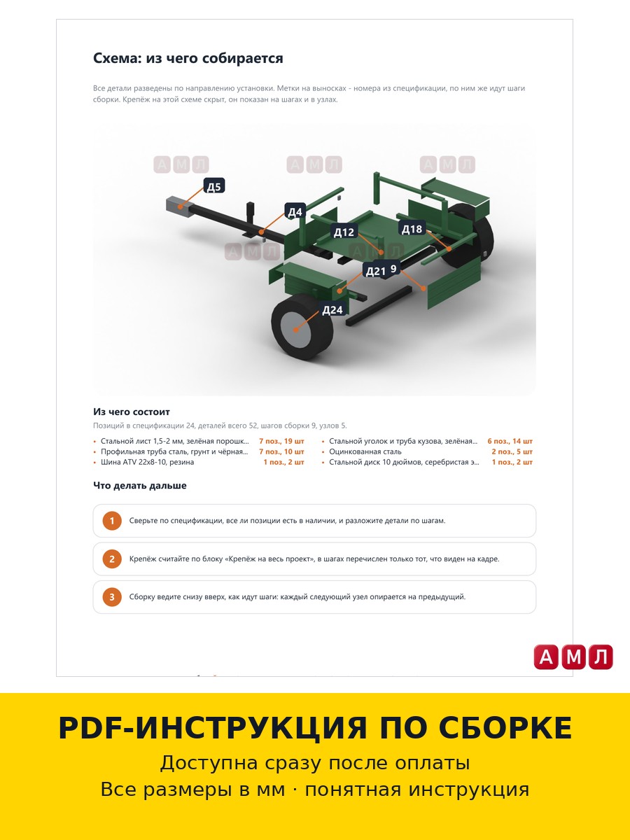 Проект чертеж легковой прицеп для квадроцикла 200 кубов ATV