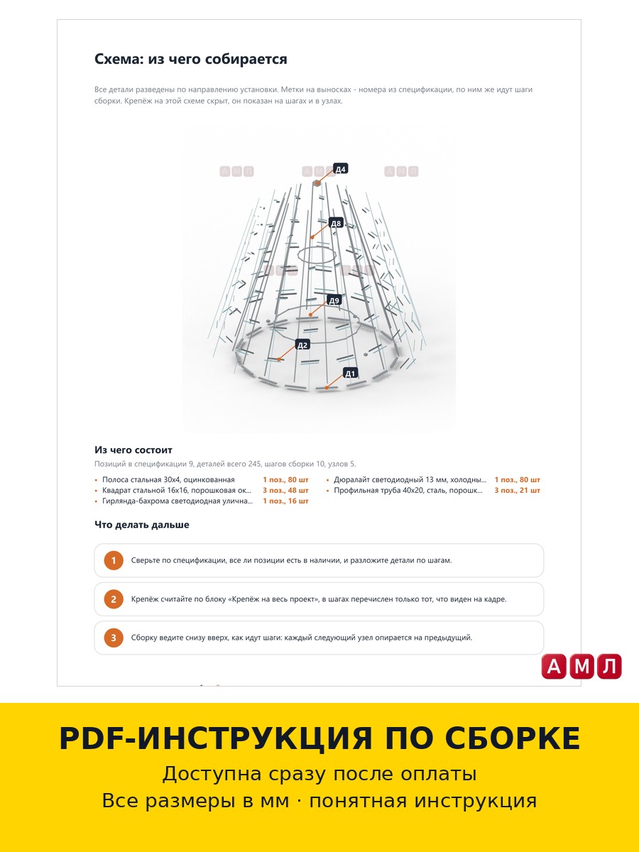 Проект чертеж Новогодняя елка из металла, каркас